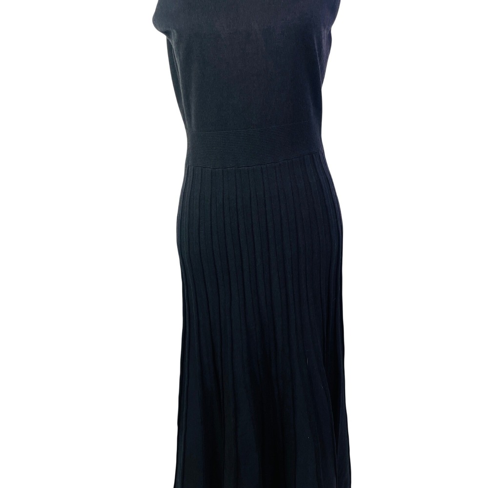 Black Sleeveless Maxi Dress Women's M Knit Pleated Crew Neck Solid Minimalist - Picture 5 of 15